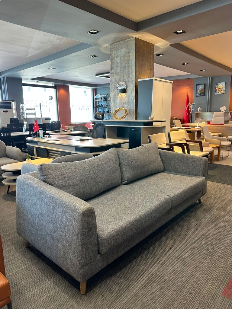 KLAS OFİS ÜSKÜDAR 210x90 GRİ YASTIKLI KUMAŞ KOLTUK İKİNCİ EL - 2