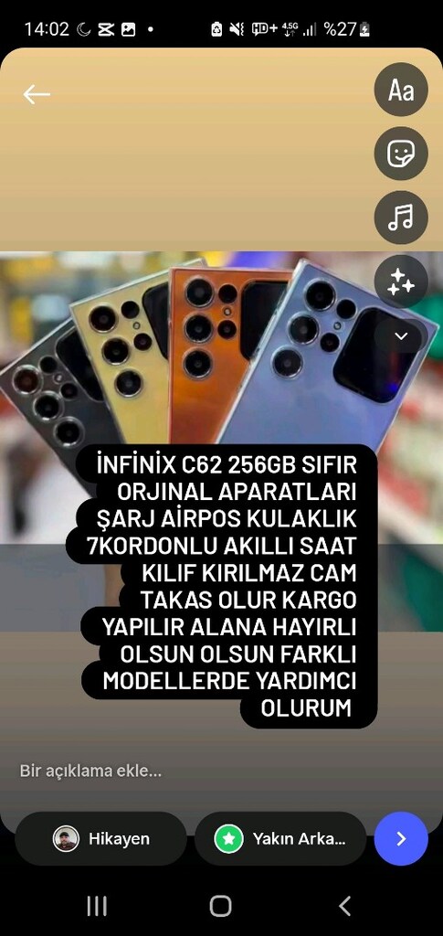 İNFİNİX C62 256GB SIFIR ORJİNAL APARATLARI MEVCUT TAKAS OLUR KARGO YAP