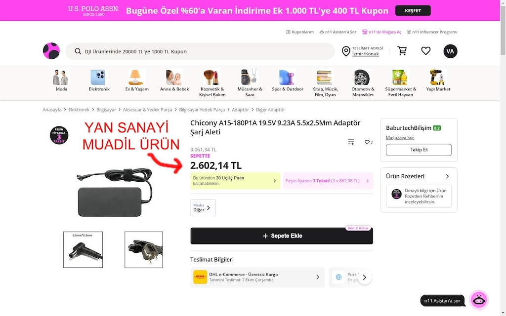 Orjinal MSI + Monster Chicony 19.5v - 9.23a - 180w Notebook Adaptör - 9