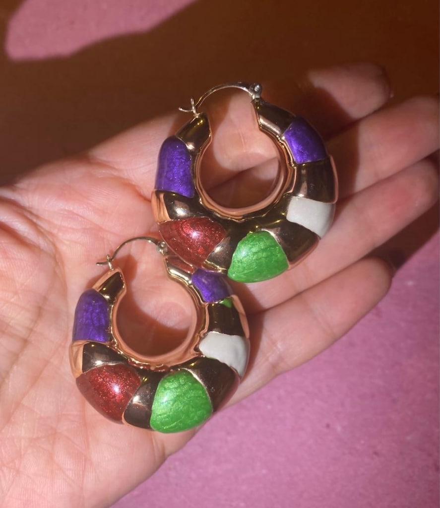 Vintage Mineli Halka Küpe - 4