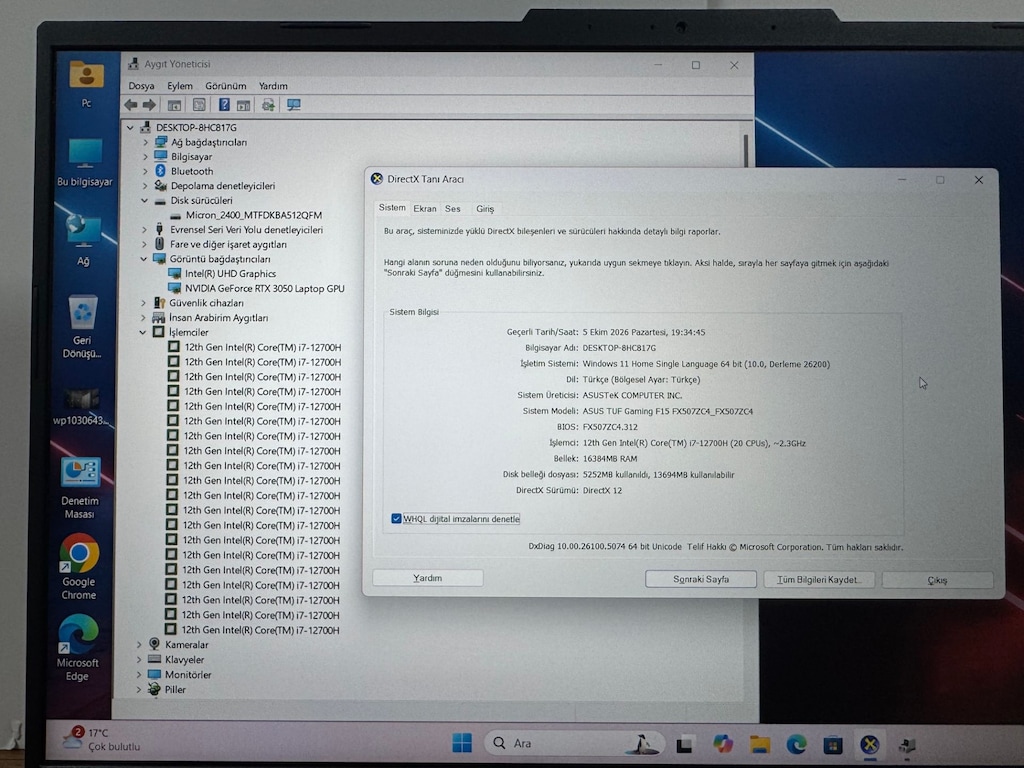 ASUS TUF İ7 12700H 16 GB RTX3050 512 GB LAPTOP - 7