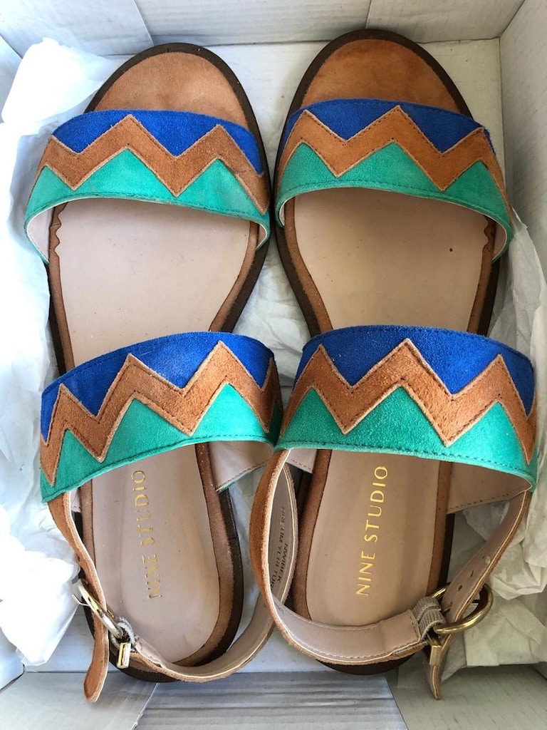 nine west hakiki süet etnik desen sandalet - 3
