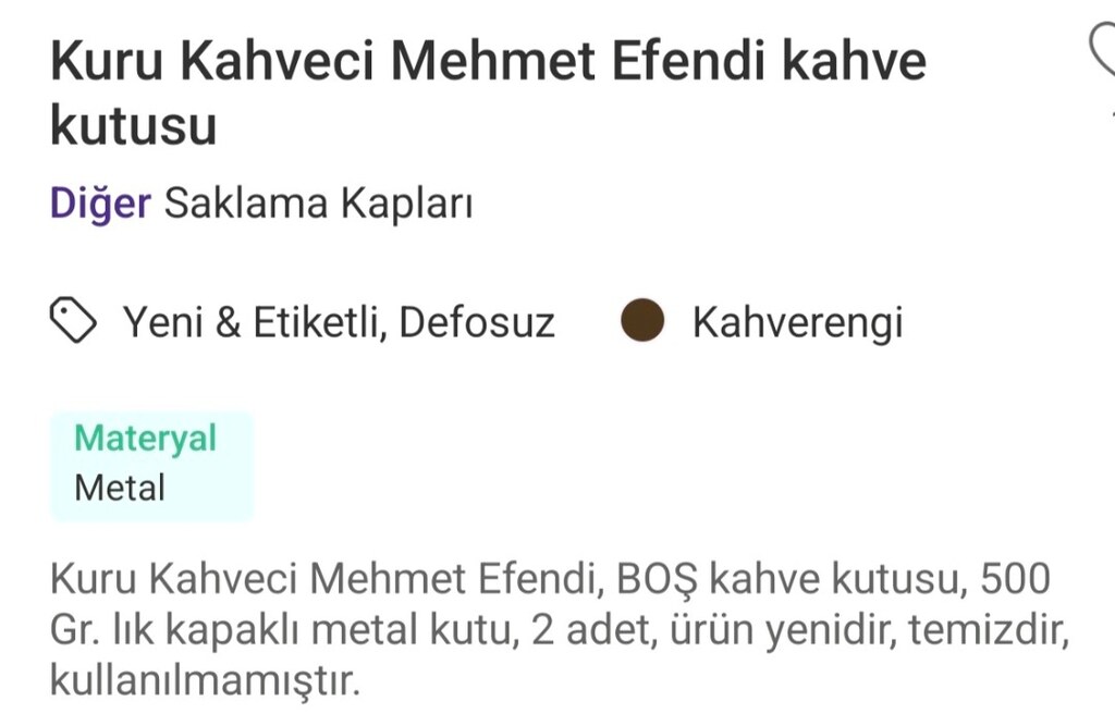 Kurukahveci Mehmet Efendi Boş kapaklı kutu 3 adet - 8