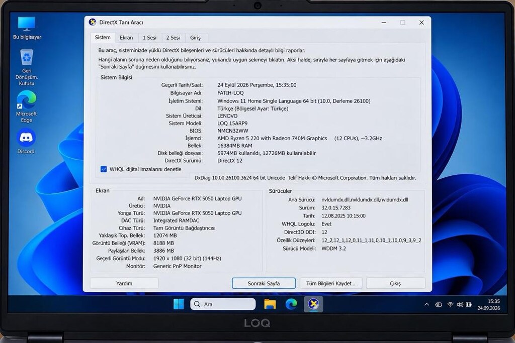 SIFIR AYARINDA! Ocak 2026 Alımı Lenovo LOQ - Garantili/Kutulu - 8