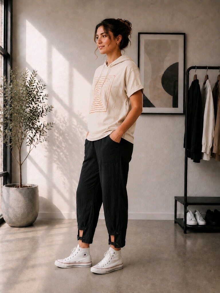 L-XL Geniş Bol Paça Kadın Günlük Keten Pantolon - 2