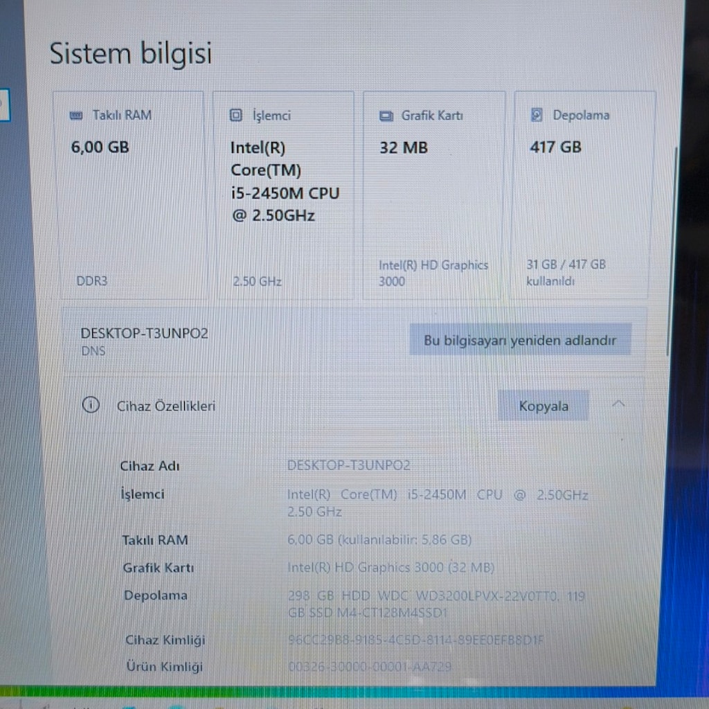 CASPER / İ5 İŞLEMCİ / SSD +HDD / 6 RAM - 10
