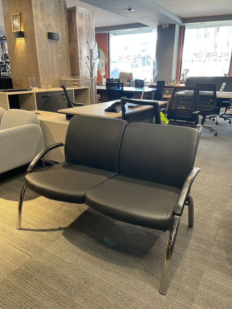 KLAS OFİS ÜSKÜDAR 120X65 DERİ İKİLİ BEKLEME KOLTUĞU YENİLENMİŞ - 2