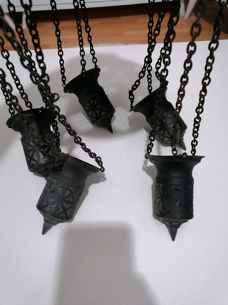 Vintage Nostaljik Dekoratif Osmanlı Tarzı 5 li Metal Zincirli Mumluk - 5