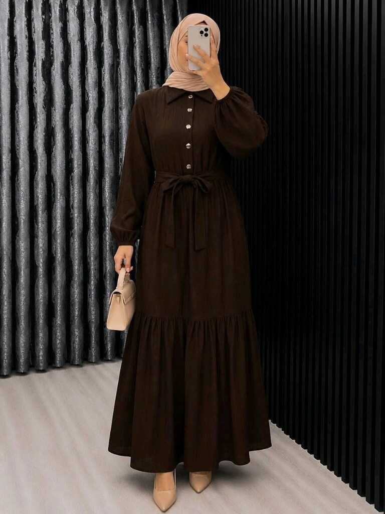 Yeni Sezon Gofre Kumaş ESRA Elbise - 5