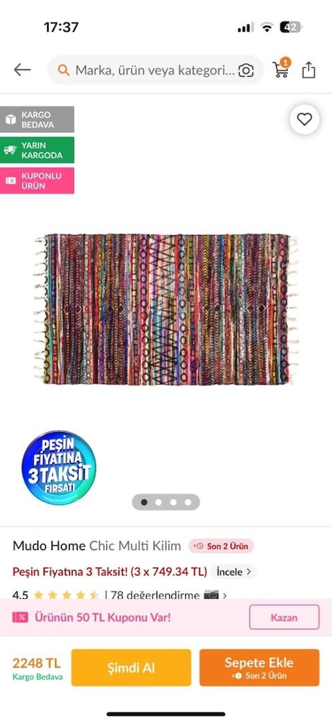MUDO HOME MULTİ CHİC KİLİM 90 *150 CM SIFIR JELATİNLİ - 5