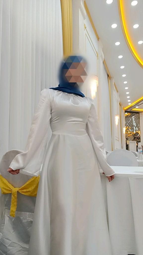 beyaz saten elbise nikah davet elbisesi - 2