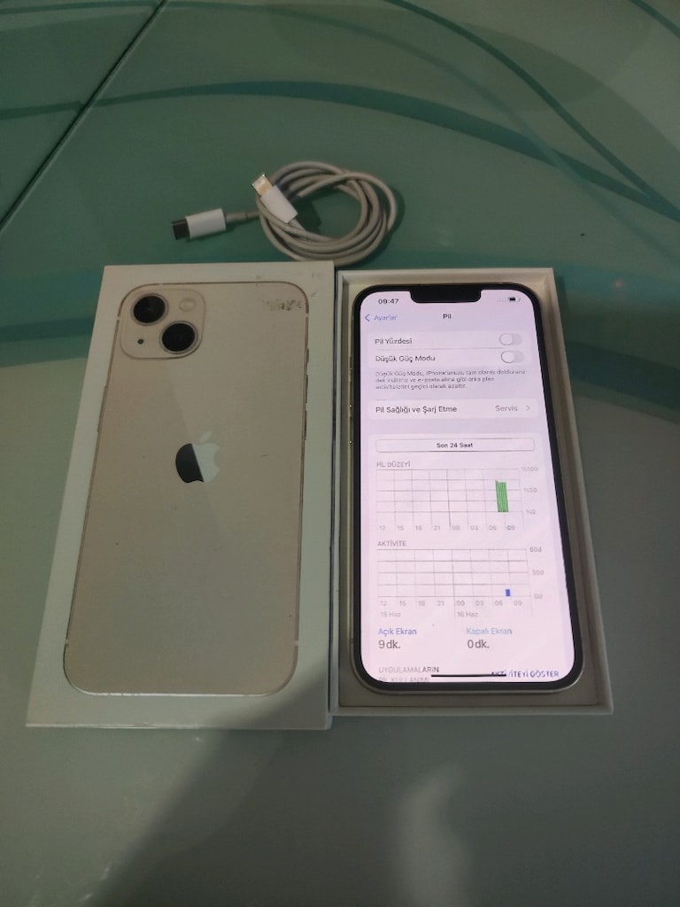 KARTA TAKSİT İPHONE 13 128 GB PİL 78 KUTU VE ŞARJ ALETİ MEVCUT TEMİZ - 4