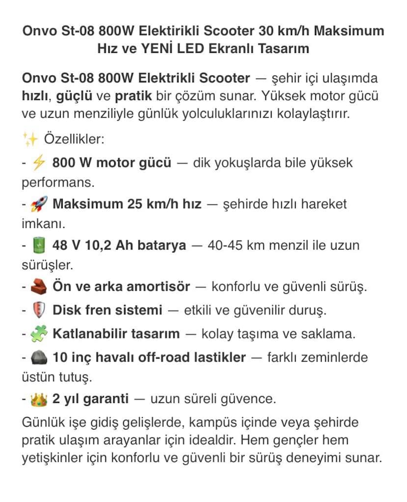 Onvo St-08 800W Elektirikli Scooter - 2