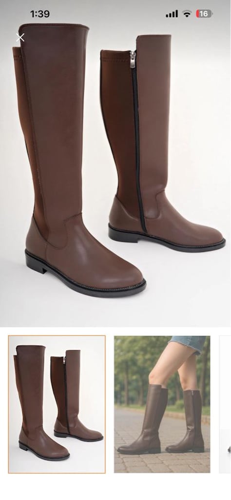 Lölük moda Kahverengi Deri Lastikli Çizme - 3