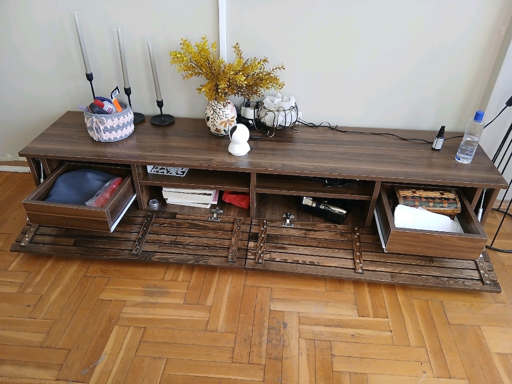 TV sehpası+TV rafı+ışıklı duvar süsü 2 li+2 adet yan sehpa+2 petek üst - 7