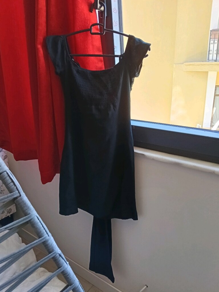 siyah mini elbise asitmetrik yaka - 2