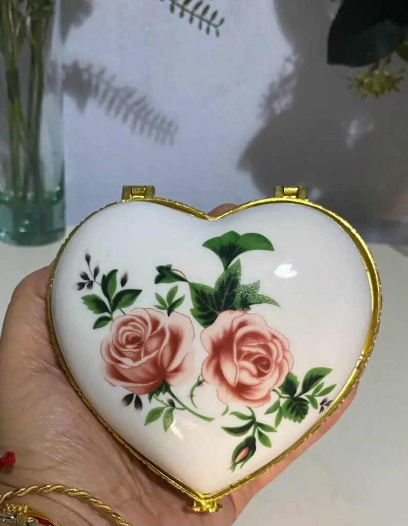 Vintage Büyük Boy Kalp Porselen Bonboniere & Takı Kutusu - 6