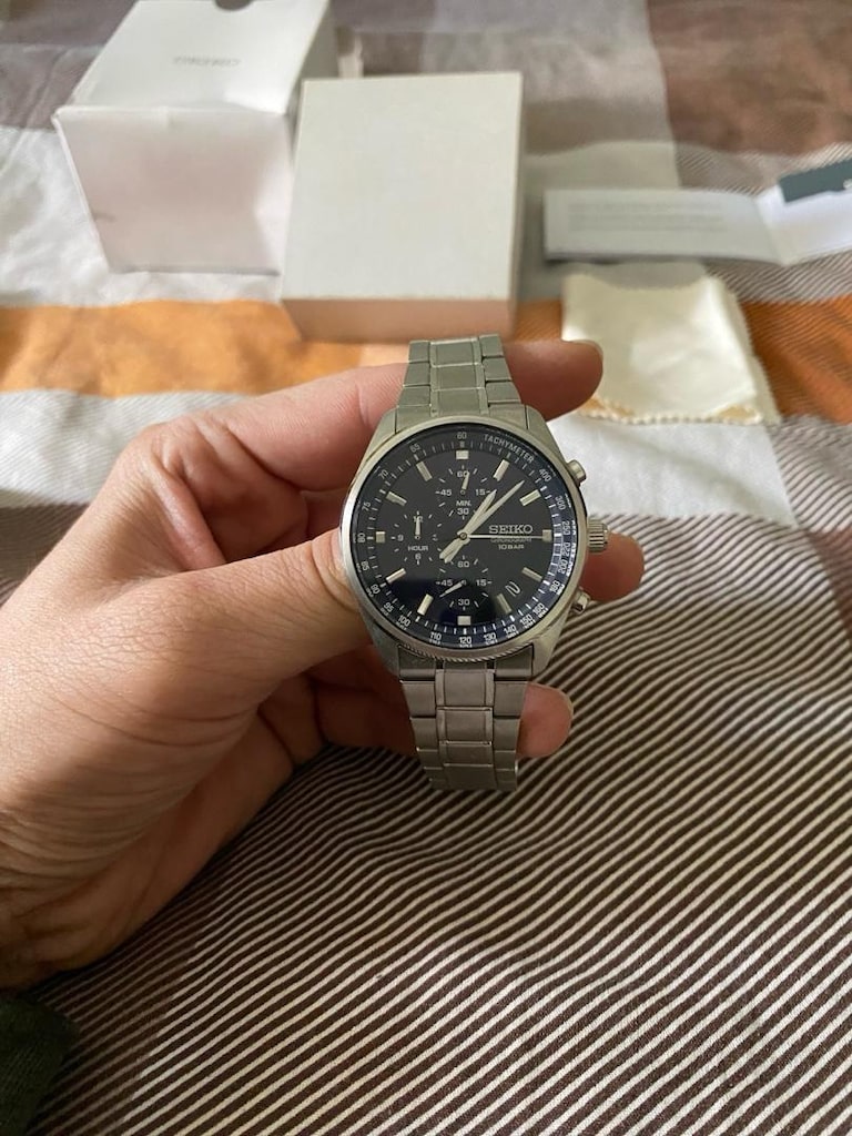 Seiko 42 mm Quartz Kronograf 10 ATM Lacivert Çelik Erkek Kol Saati - 2