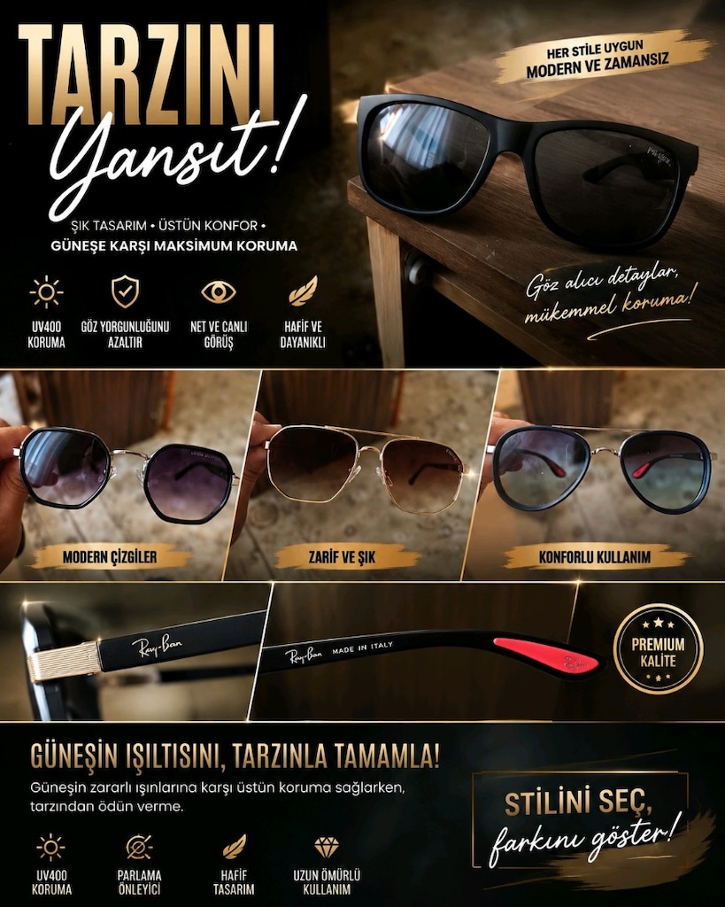 Ray-Ban, Louis Vuitton-Prada-police marka gözlükler