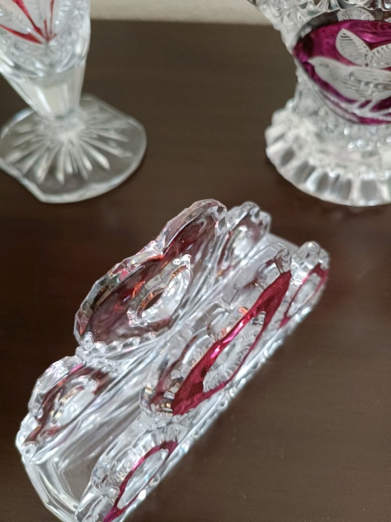 Antika kristal vazo,şekerlik ve pecetelik - 6