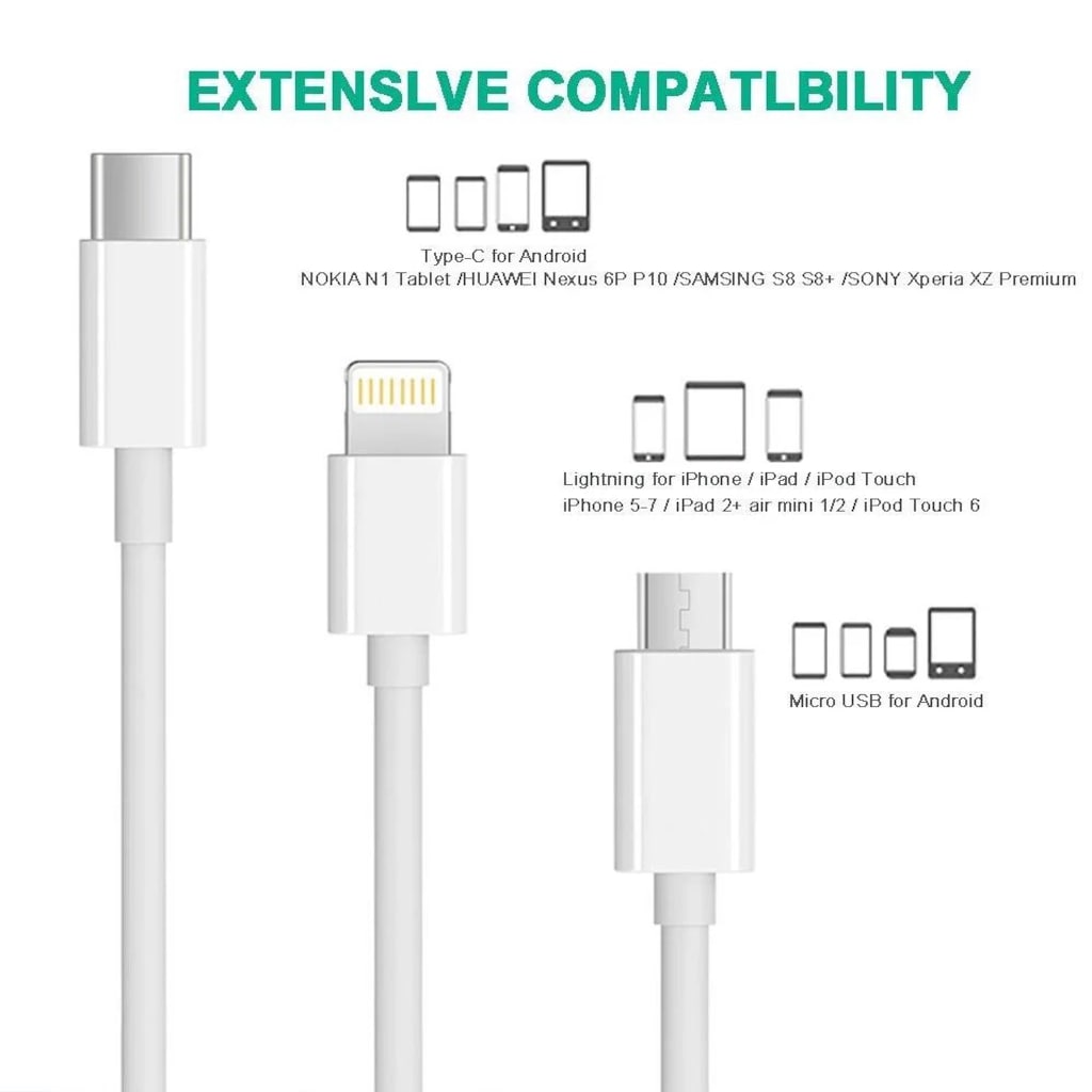 25cm USB To Micro USB Type C Lightning 3 in 1 Data Şarj Kablosu - 3