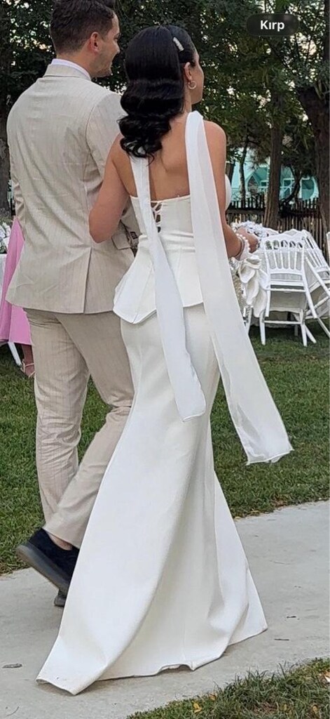 Straplez Beyaz Nişan Nikah Elbisesi - 3