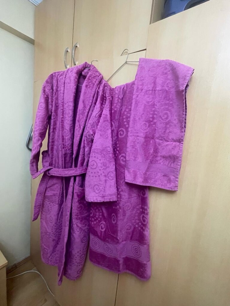 Koyu Pembe Sıklamen Rengi Bornoz Nanuo Havlusu Saç Havlusu 3 lü takım - 2