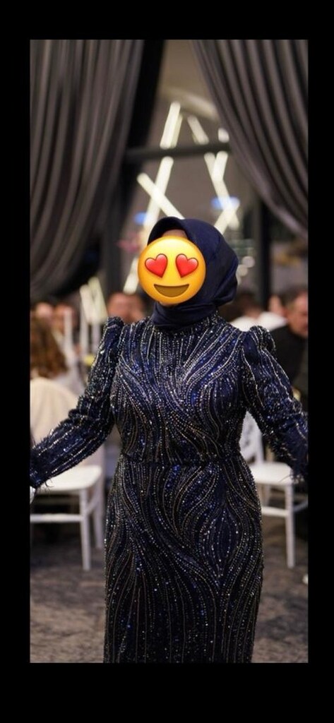 Lacivert Taşlı Uzun Elbise - 2