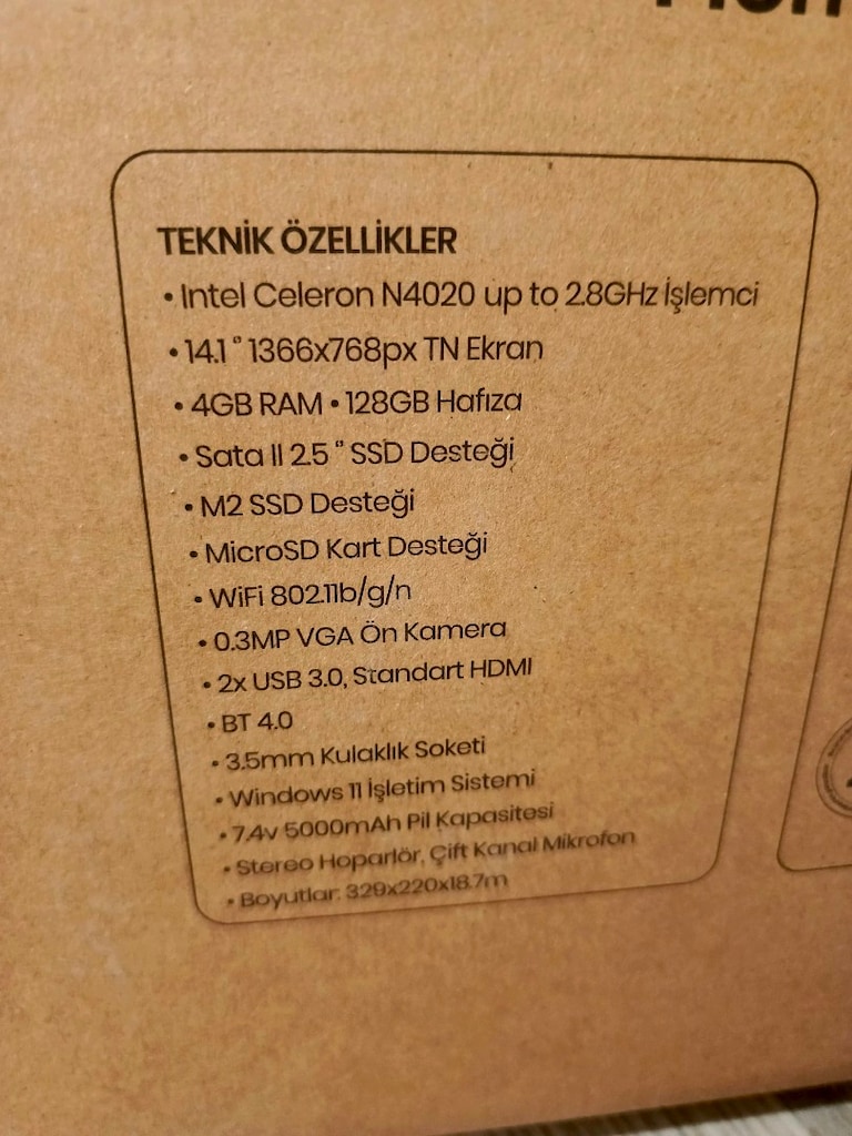 Hometech Alfa 620C N4020 4 GB 128 GB SSD UHD Graphics 14.1" Notebook - 4