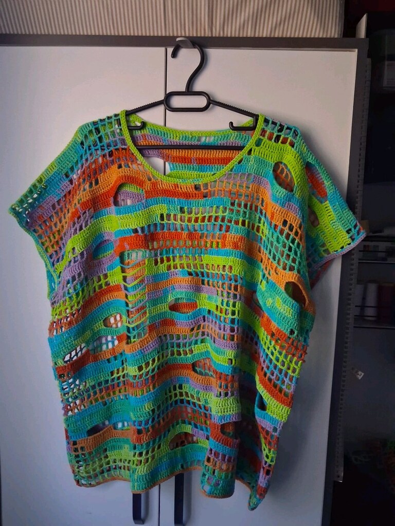 XL-2XL Renkli Bohem Ajurlu Oversize File Örgülü Triko Bluz Panço Kadın - 5