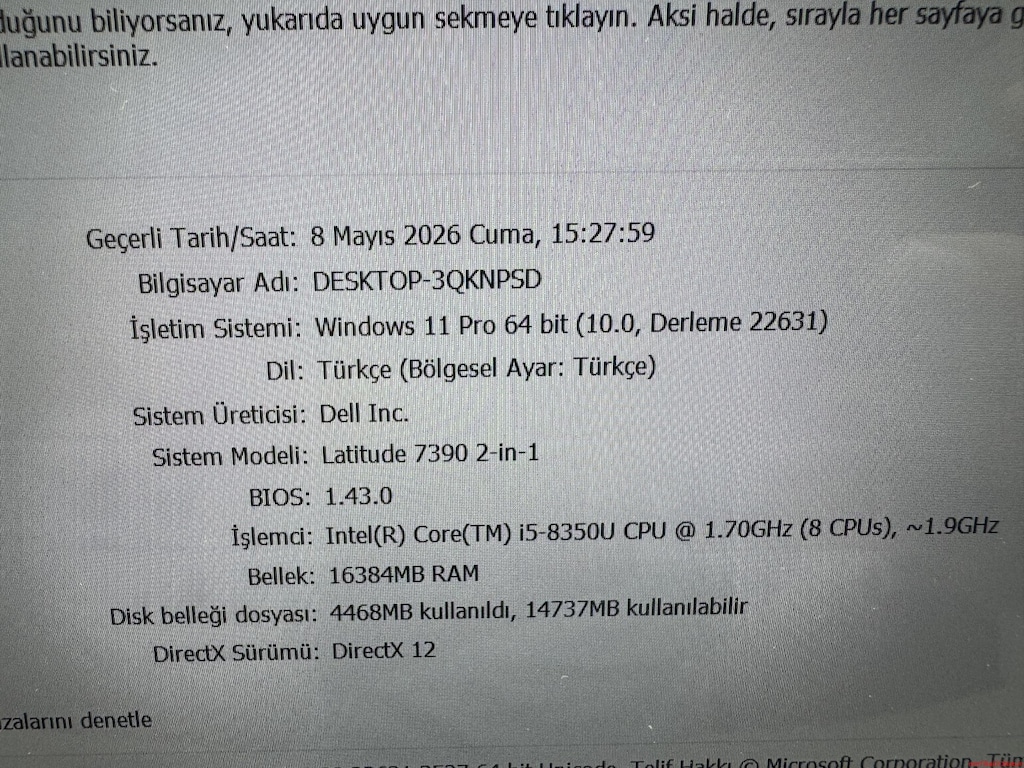 DELL İ5 8. NESİL 16 GB RAM 256 NVME DOKUNMATİK - 7
