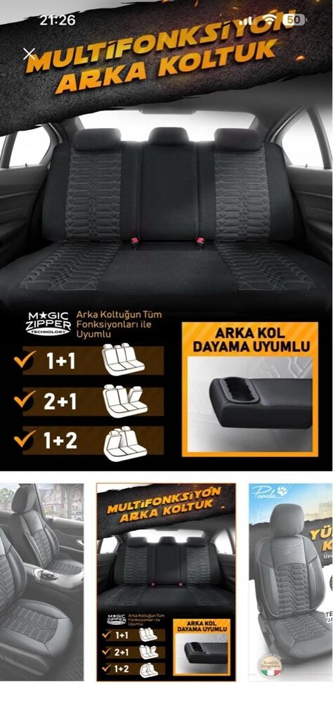 Panda Venedik Serisi Jakar Kumaş Oto Koltuk Kılıfı - 10