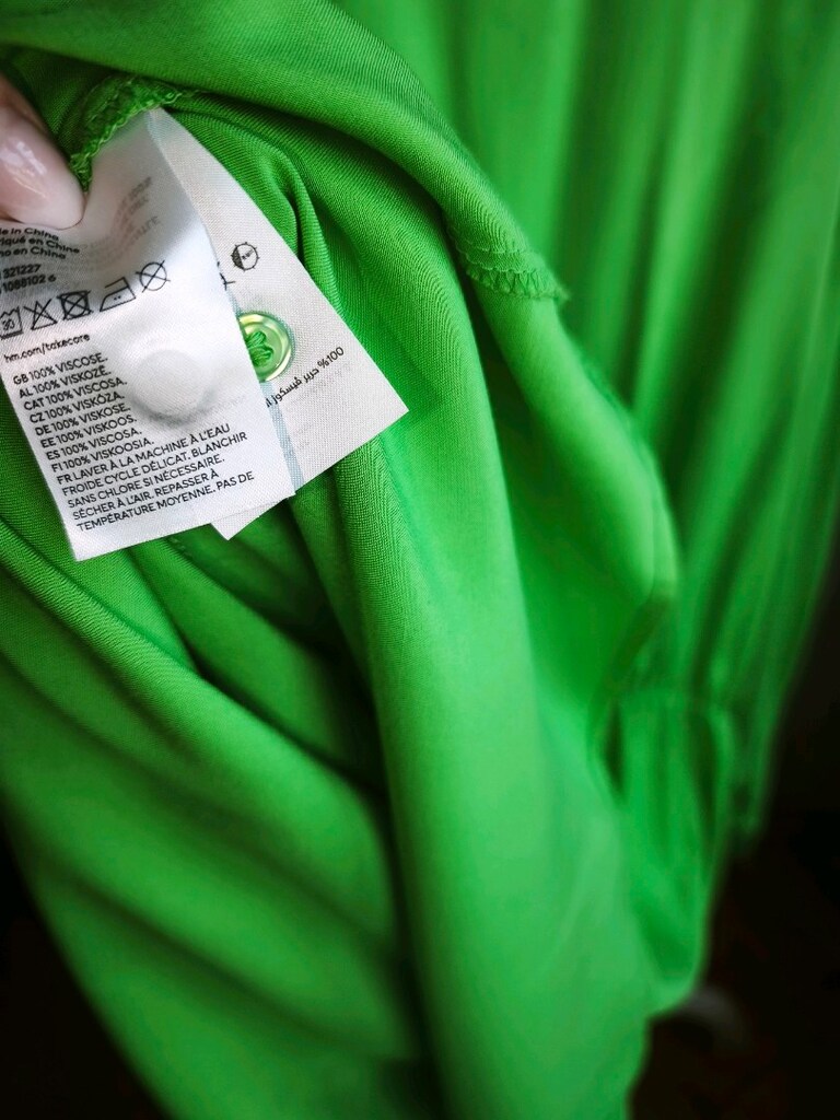 H&M Neon Yeşil Saten Kruvaze Mini Elbise – XL - 14