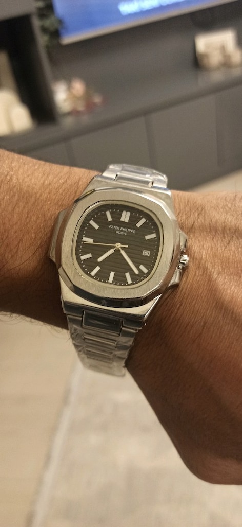 Patek Philippe takvimli pilli çelik kasa kordon kol saati - 4