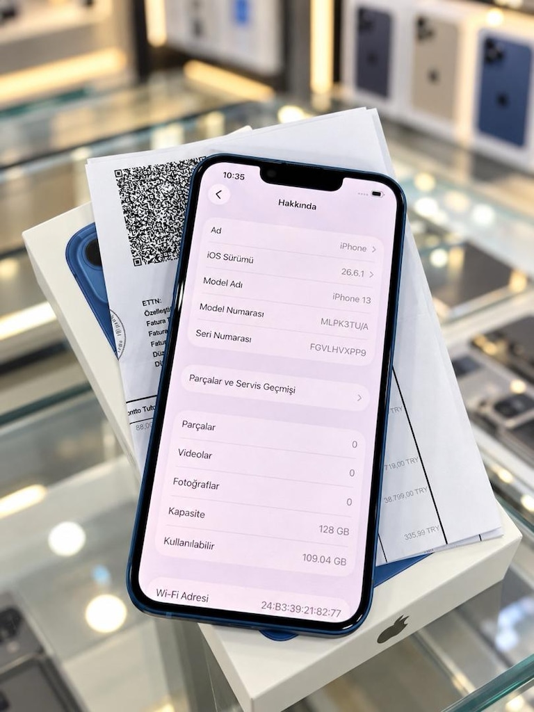 İPHONE 13 128 GB PİL SERVİS TEMİZ ORJINAL KUTU FATURA ŞARJ KILIF - 6