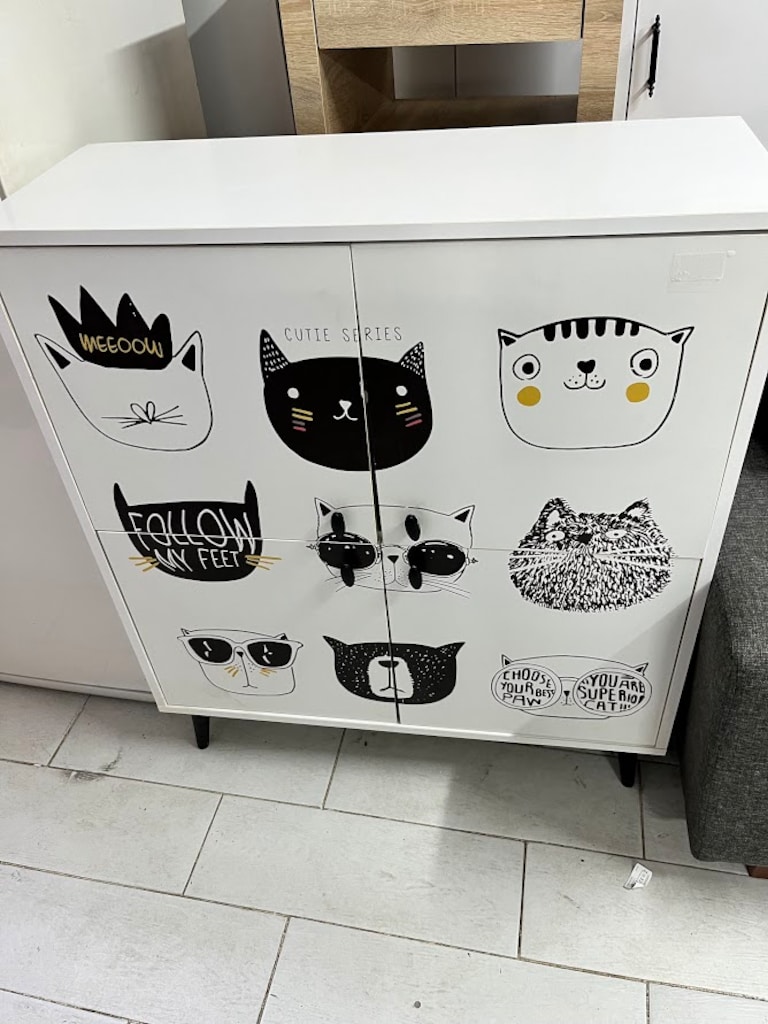 VİVENSE MULTİKABİN CATS 2 KAPAKLI BEYAZ DOLAP SİYAH AHŞAP