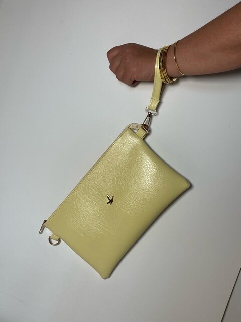 Pastel Sarı Zincirli Mini Clutch Çanta