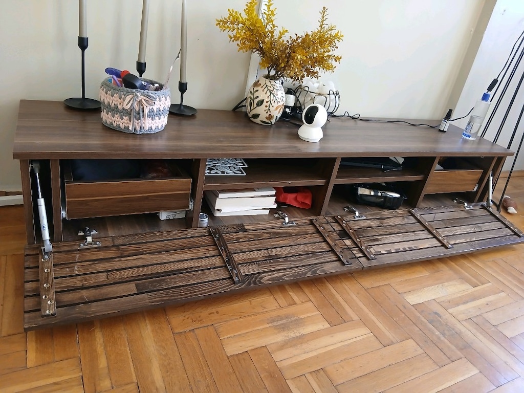 TV sehpası+TV rafı+ışıklı duvar süsü 2 li+2 adet yan sehpa+2 petek üst - 6