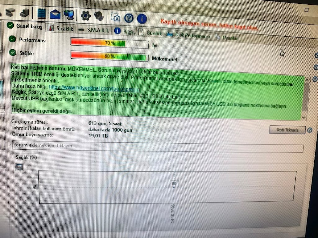 120gb sata ssd sağlık 100/98 - 2