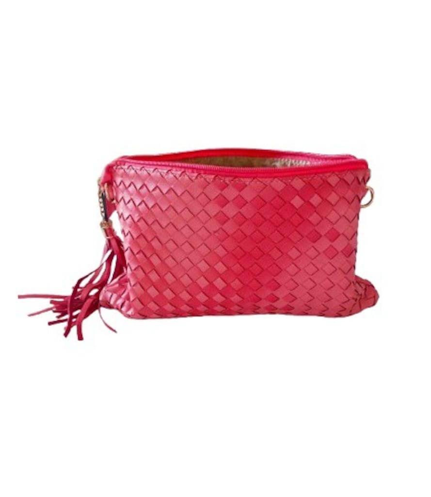 Fuşya Örgü Deri Görünümlü Clutch / Portföy Çanta - 4
