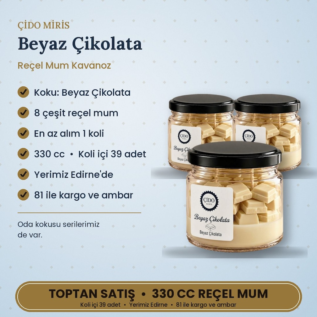 ÇİDO MİRİS BEYAZ ÇİKOLATA KOKULU KAVANOZ MUM 330CC | TOPTAN SATIŞ - 2