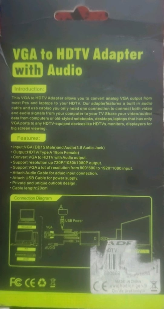 VGA to HDMI Çevirici Adaptör 3.5 Mm Ses Girişli (HDMI - 9