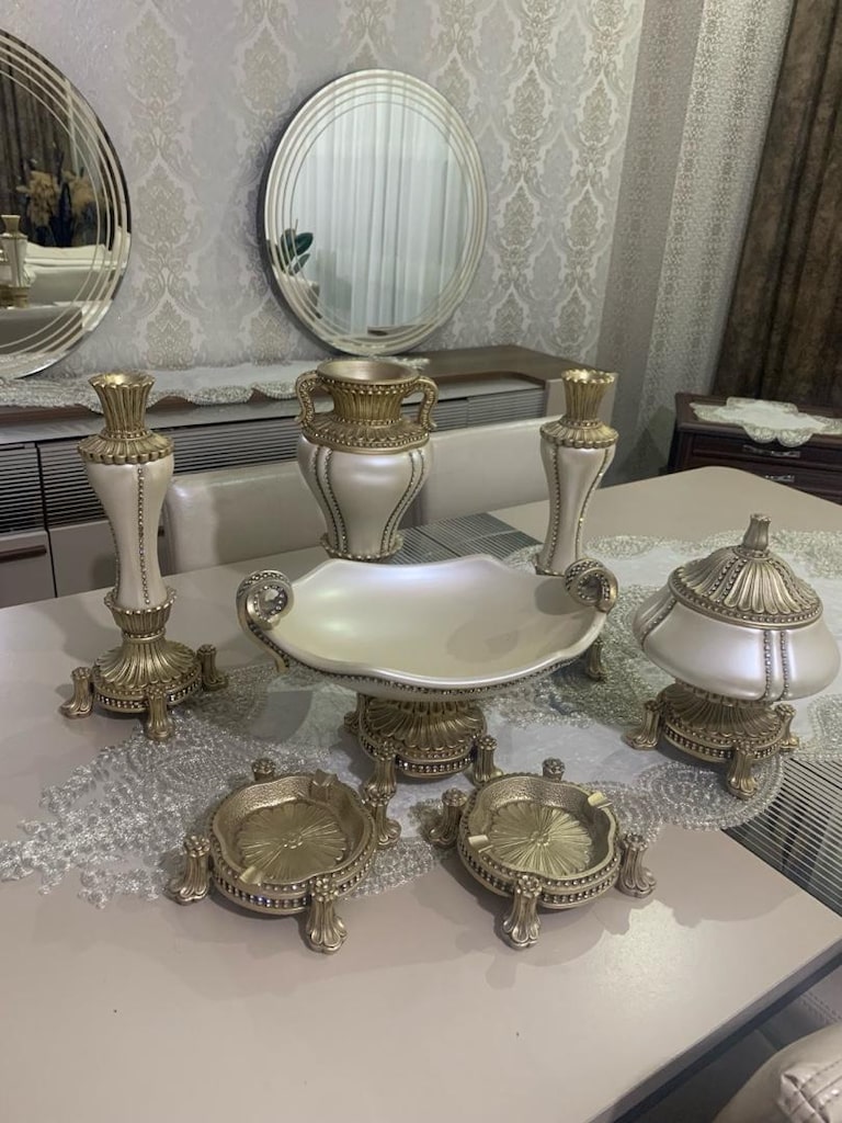 7 parça kristal taşlı salon takımı