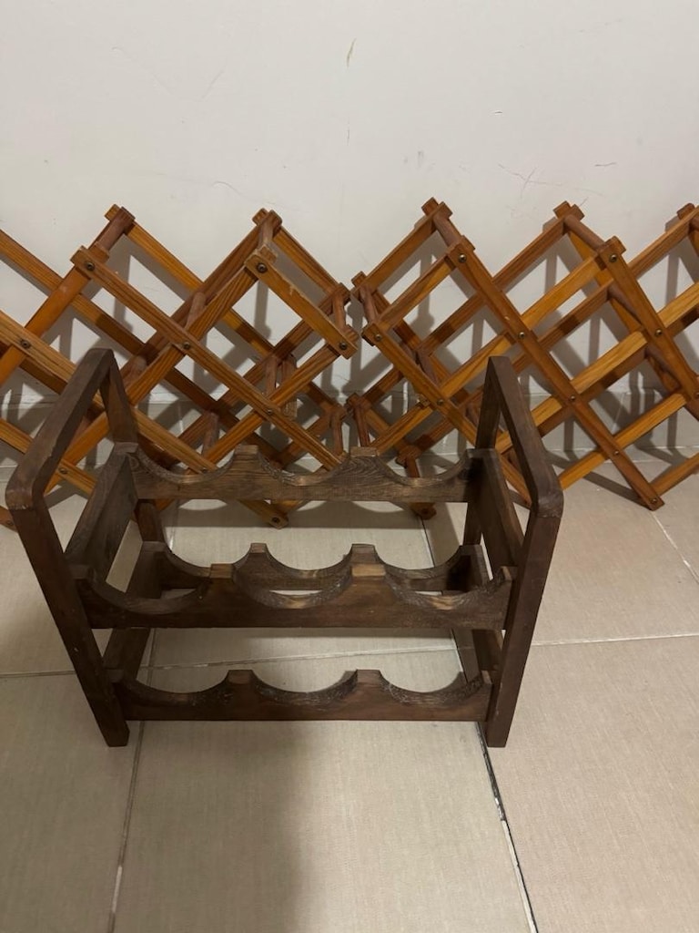 Vintage Ahşap Şaraplık Takımı – 2 Katlanır Akordiyon + 1 Sabit Şişelik - 3