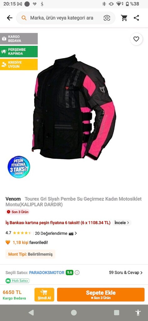 Venom Tourex Gri Siyah Pembe Su Geçirmez Kadın Motosiklet Montu - 7