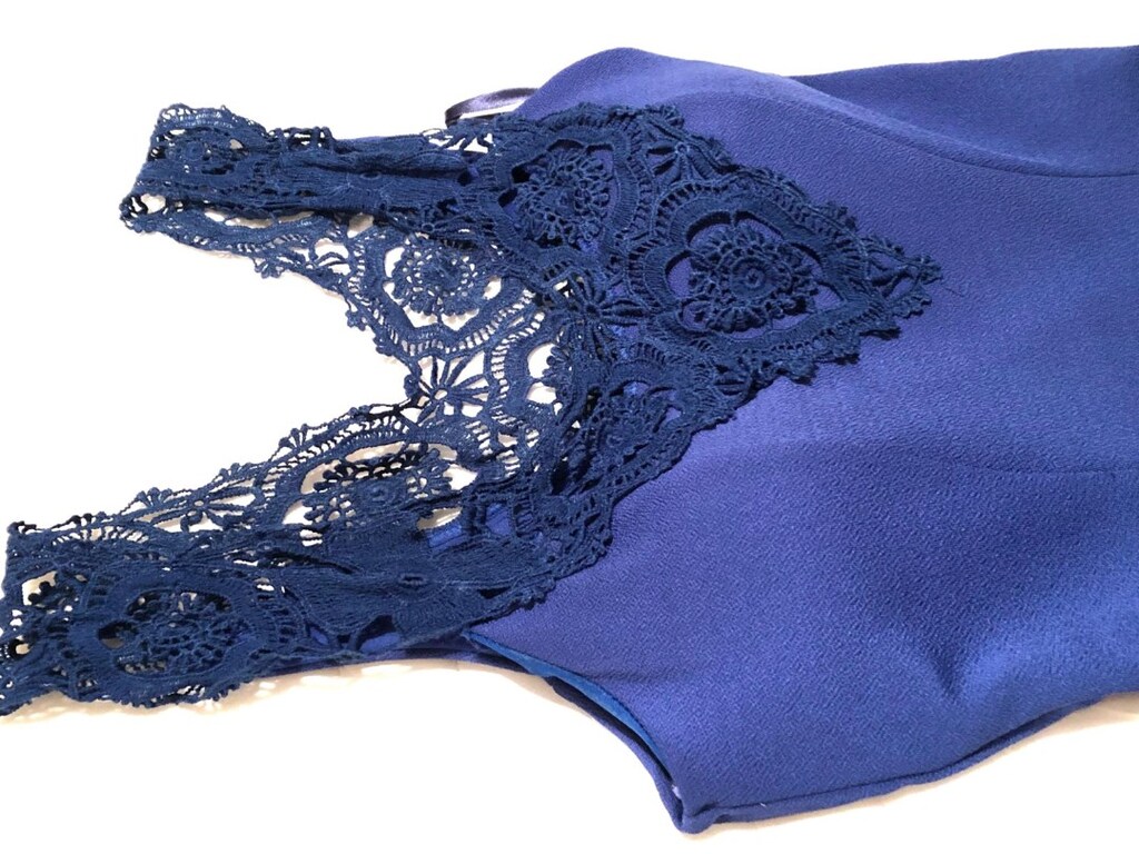 Saks Mavisi Dantel Detaylı Elbise - 3