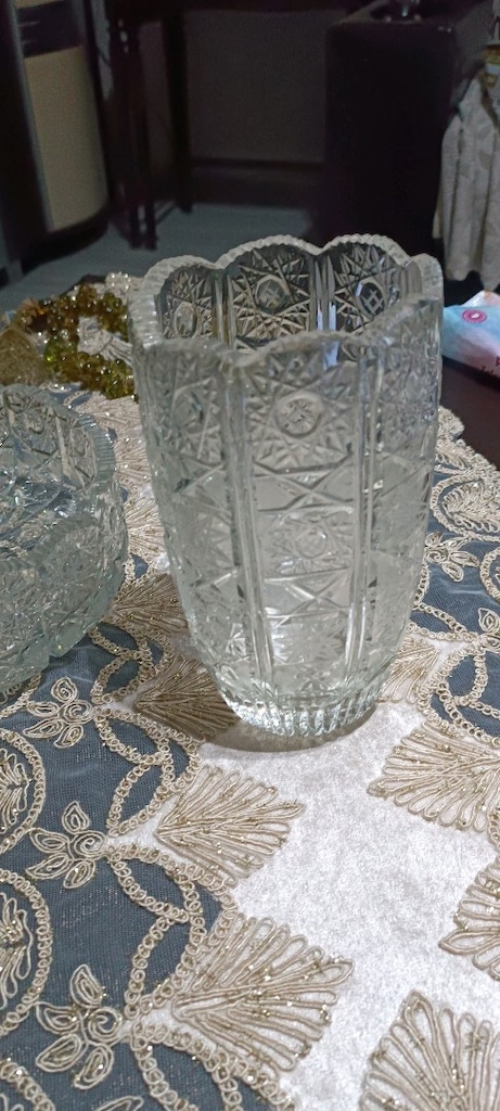 Vintage / Nostaljik Kristal Kesme Vazo ve Kase Seti - 3