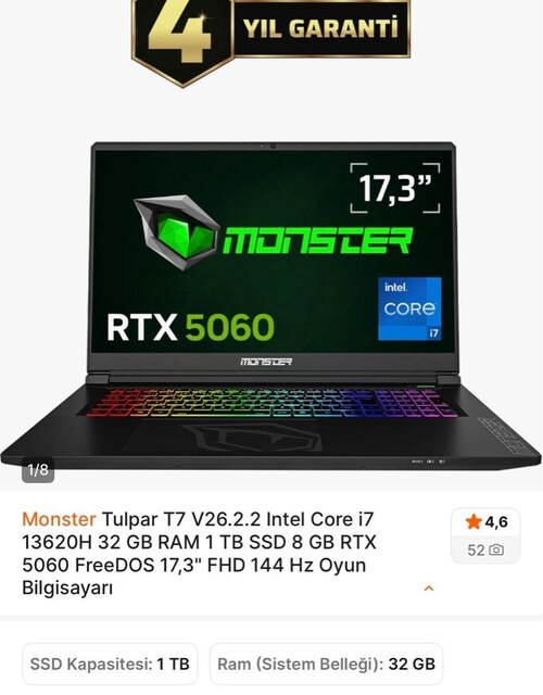 Tertemiz oyuncu laptop