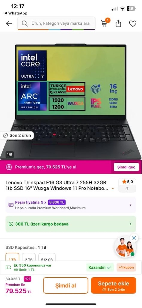 (KAPALI KUTU/SIFIR ÜRÜN) Lenovo Thinkpad E16 Gen 3