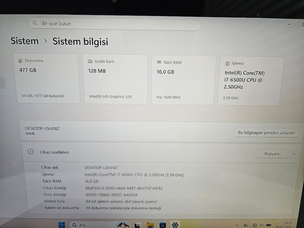 LENOVO YOGA İ7 6.NESİL + 16 GB RAM + 500 GB SSD + 3K DOKUNMATİK - 9